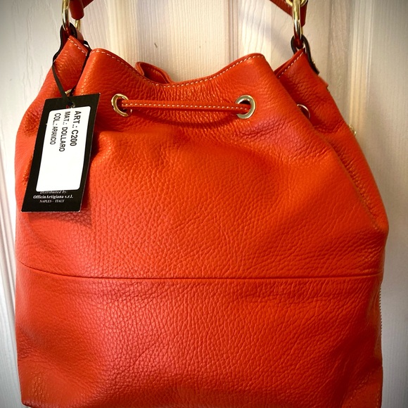 NWT A.Bellucci, Rich Mandarin Orange Colored Bag. 100% Full grain LEATHER! NEW - Picture 9 of 9